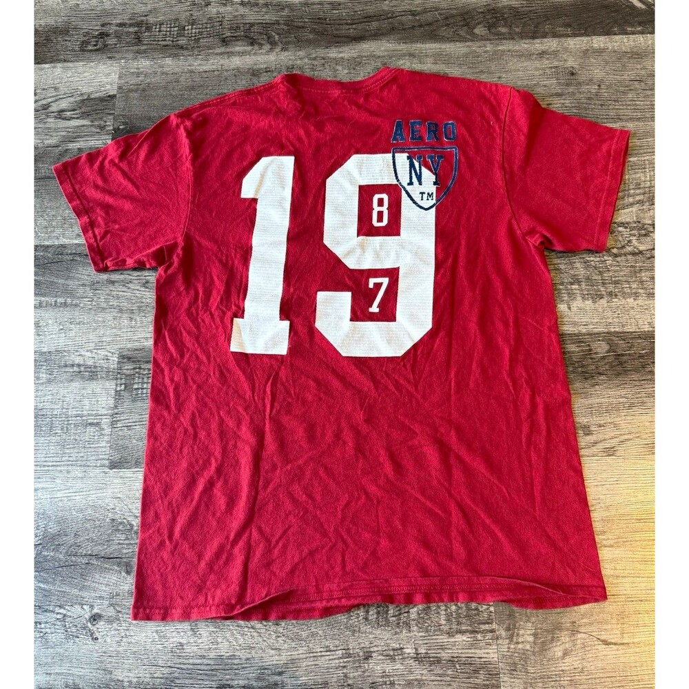 Aeropostale T-Shirt Mens Large Red Puff Print Graphic 1987 Spellout Back Y2K